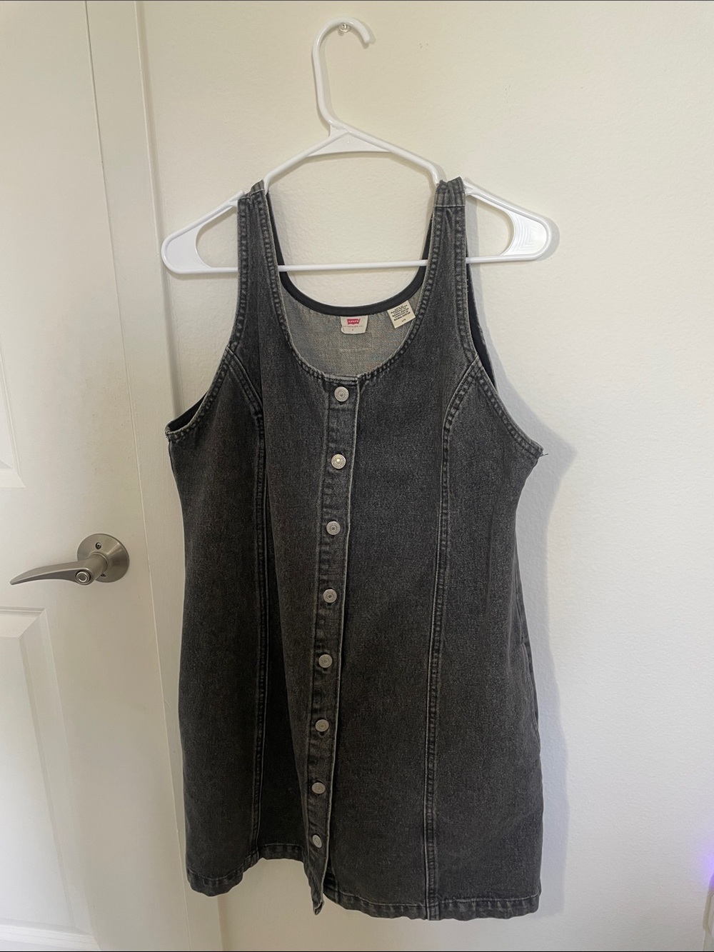 Levi's Washed Black Denim Button-Front Tank Mini Dress